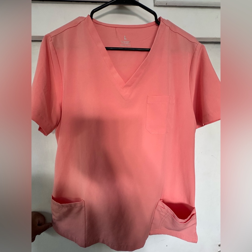 Peach V-Neck Short Sleeve Scrub Top